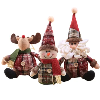 

2020 Merry Christmas Tree Ornaments Cartoon Christmas Doll Children Snowflake Plaid Santa Claus Elk Doll for Home New Year Gifts