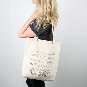 

Zero Waste Durable Canvas Bag Ocean Conservation Shopper Bag Marine Life Eco Bag Say No to Plastic Shopping Bag Nature Lovers