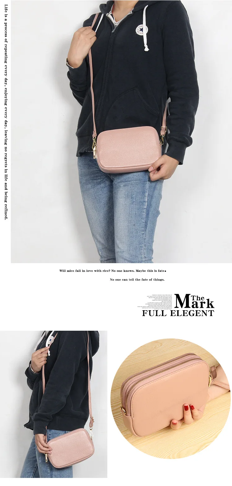 Women Handbag Genuine Leather Double zipper shoulder bag Designer Cowhide Female Crossbody Messenger Bag with Handle strap