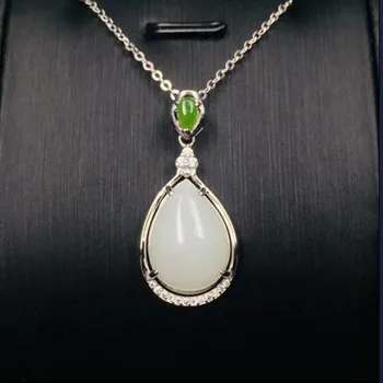 

Real 925 Silver White HeTian Jade Beads Inlay Zircon Design Lucky Pendant Necklace For Women Men Fine Jewelry Certificate