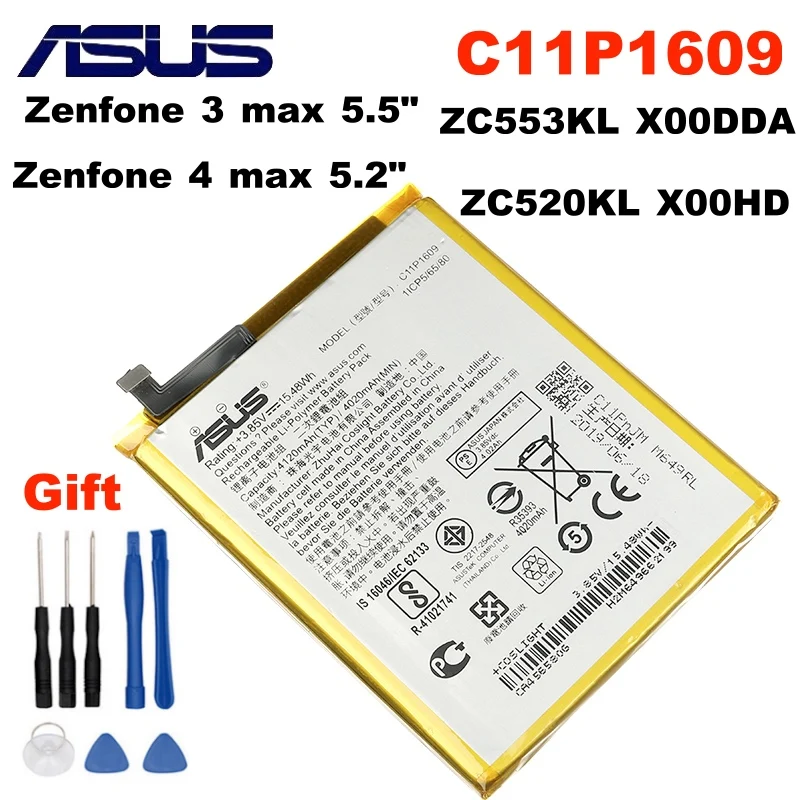 Оригинальный аккумулятор C11P1609 4120 мАч для ASUS Zenfone 3 Max ZC553KL X00DDA 4 5 2 дюйма ZC520KL X00HD +