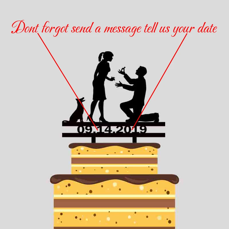 Personalized Wedding Date Bride Groom and Dog Acrylic Cake Topper For Wedding& Engagement Cake Decoration YC030