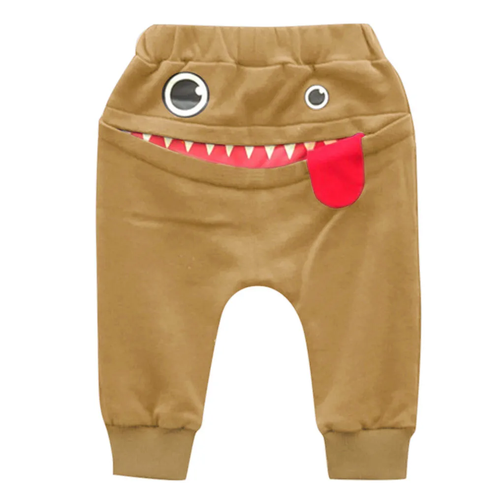 Детские штаны для мальчиков и девочек, модные штаны-шаровары с рисунком акулы из мультфильма, штаны хлопковый комплект со штанами от 0,5 до 3 лет - Цвет: Khaki