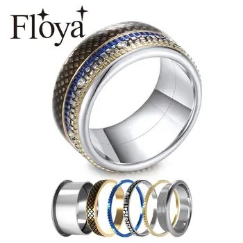 

Floya Boho Titanium Stainless Steel Ring Women Rotatable Multilayer Wedding Band Ring Set Female