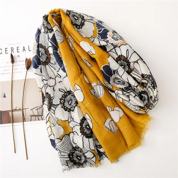 Accesorios de mujer foulard mujer bufandas invierno mujer mujeres otoño fresco largo estampado amarillo pañuelo de retazos del Cabo