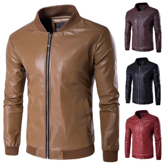 

10w Stock! MEN'S WEAR Plus-sized Fat Leather Coat Winter Men's PU Leather Jacket Baseball Leather Jacket 4 Color Options
