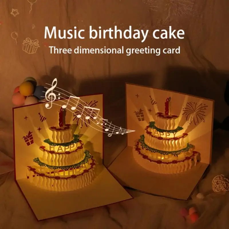 Музыка день рождения свеча торт благословение открытка креативная 3D стерео