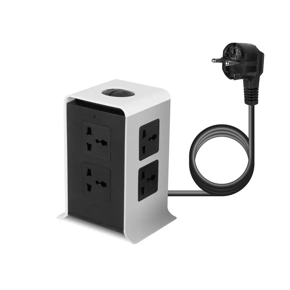

ABS + Fireproof 8 Outlet 4 USB Power Surge Protector Tower Strip Vertical Power Cord Desktop Socket US/UK/EU Plug JW-501
