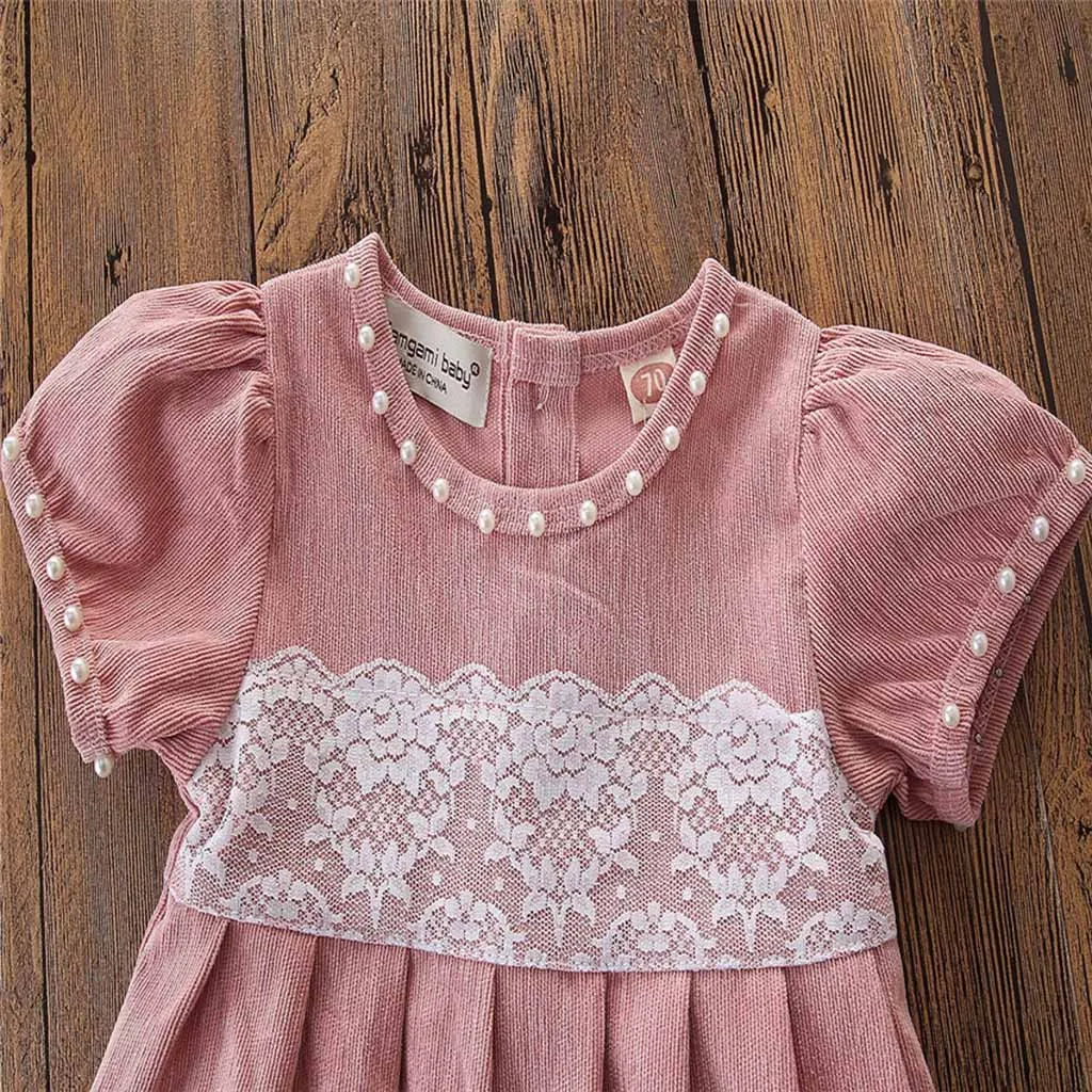 Newborn Baby Rompers Corduroy Lace Romper Jumpsuit Short Sleeve O-neck Collar Soft Casual Children Clothes Roupa Infantil New
