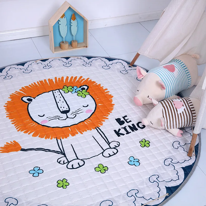 Ins Round Carpet Cartoon Printed Soft Carpets Anti-slip Rugs Mat Floor Mat for Home Kids Room Storage Bag