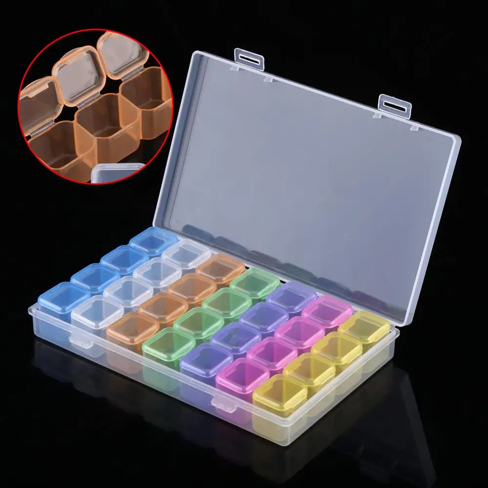 28 Grids Compartments Storage Box Empty Plastic Clear Pillbox Nail Art Rhinestone Jewelry Bead Display Case Organizer Container | Украшения