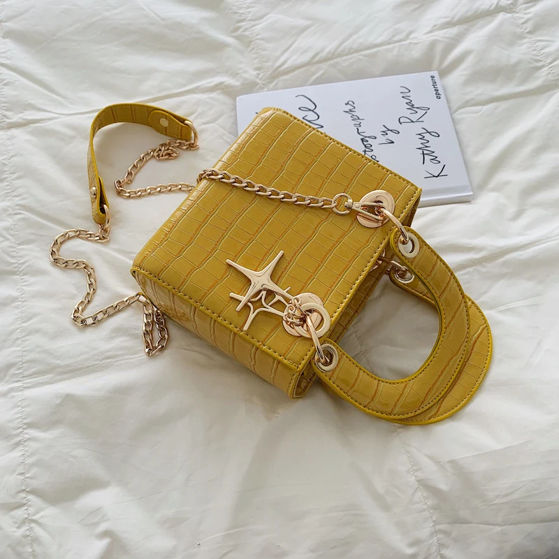 Elegant Female Stone Pattern Tote bag Fashion New Quality PU Leather Women's Designer Handbag Chain Shoulder Messenger bags - Цвет: Цвет: желтый
