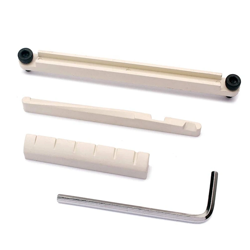 

Guitar Bridge Saddle and Nut Replacement Bone Nut Saddle with Truss Rod Wrench for Acoustic Folk Guitar Mandolin Banjo white