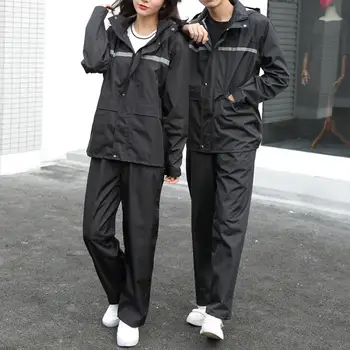 

Two-piece Unisex High Visibility Reflective Hooded Raincoat Pants Set Rain Suit