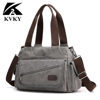 

Woman Canvas Handbags Casual lady Hobos Single Shoulder Bags Girls Crossbody Pack Vintage Solid Multi-pocket Ladies Totes Bolsas
