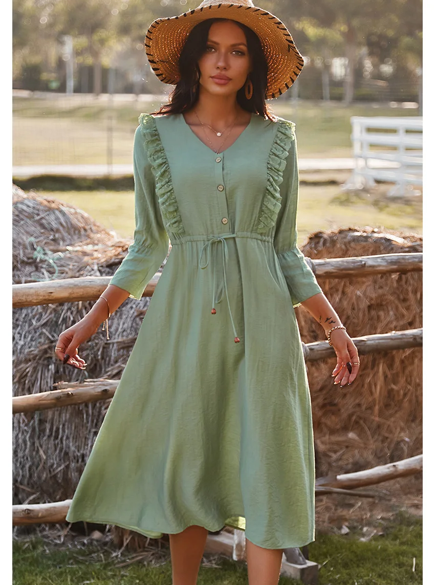 Solid Belted Midi Dress Women 