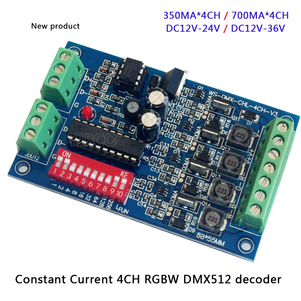 DC12V-24V/DC12V-36V постоянный ток RGBW 700ma * 4CH/350ma 4CH DMX512 декодер светодиодный контроллер