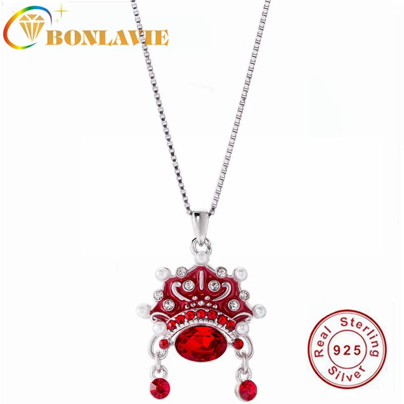 

BONLAVIE 925 Sterling Silver Chinese Style Red Stone Earrings Peking Opera Facial Makeup Necklace Bride Jewelry