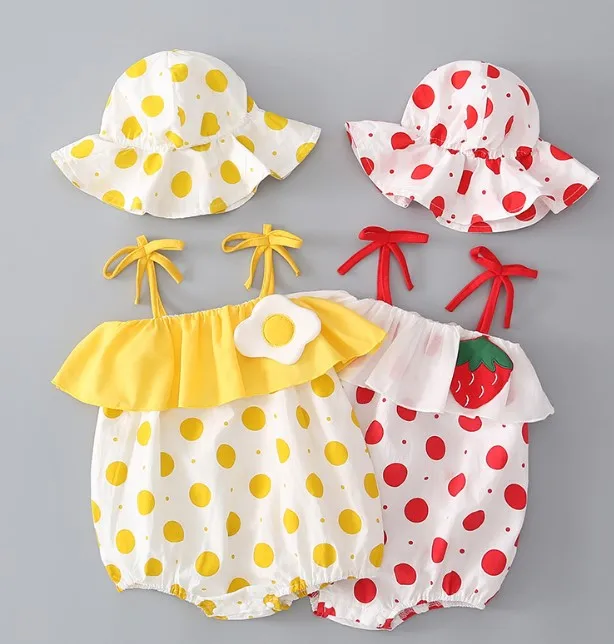 Детский комбинезон для маленьких девочек + шапка детский клубника