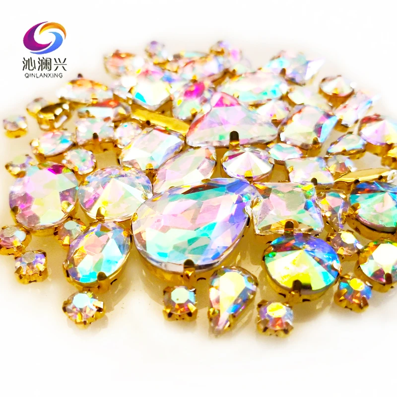 58 teile/paket 22 Farben Gold Basis Mix Form Top Kristall Glas Nähen auf Steine, Super Flash Klaue Strass Diy/kleidung Zubehör – Detail 1