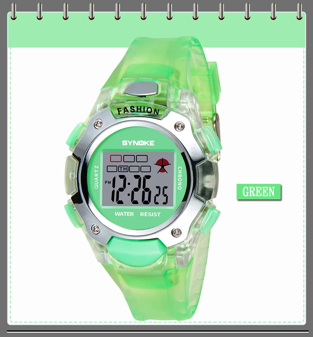 SYNOKE Reloj дети для мальчиков и девочек цифровые спортивные часы будильник Дата многофункциональная Детская резинка электронные детские