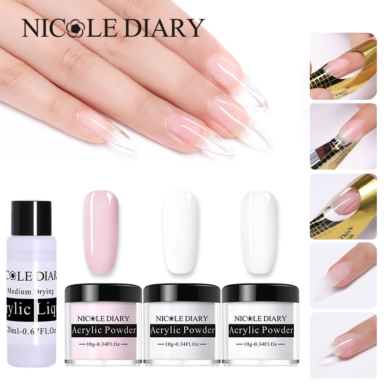 Акриловая пудра NICOLE DIARY для наращивания ногтей быстрое строительство прозрачные