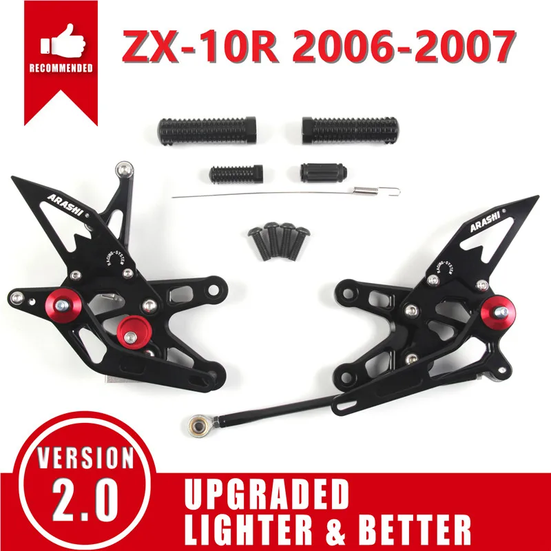 Араши ЧПУ Регулируемая подножка для KAWASAKI ZX-10R 2004- подножки Rearset ниндзя ZX10R ZX 10R 2010 2011 2012 2013 - Цвет: Black 2006-2007