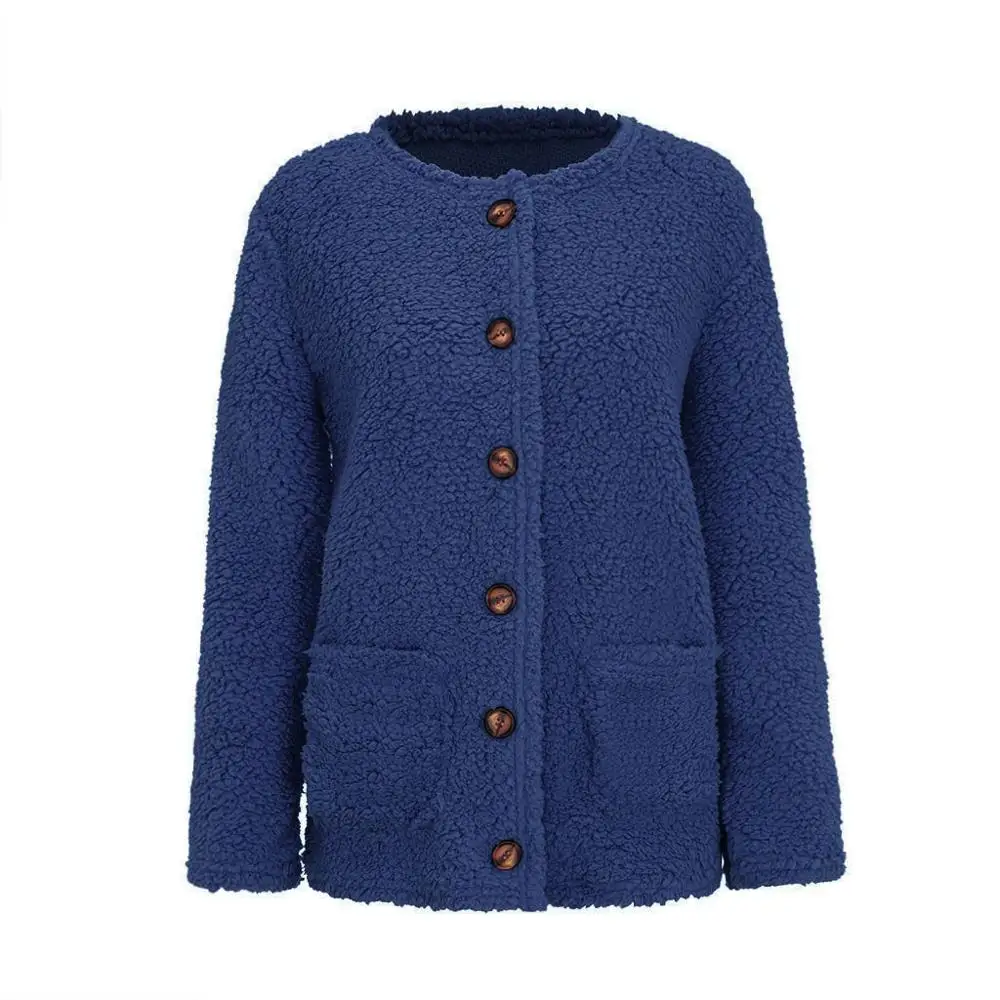 Модный женский кардиган на каждый день с длинным рукавом, на пуговицах, с карманами, топы, блузка, пальто, Осень-зима, для женщин и девушек, большие размеры - Цвет: Blue