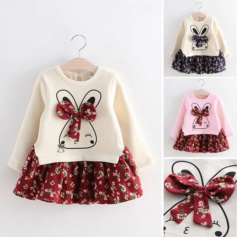 Kuulee/детское флисовое комбинированное платье принцессы с длинными рукавами и рисунком кролика из мультфильма