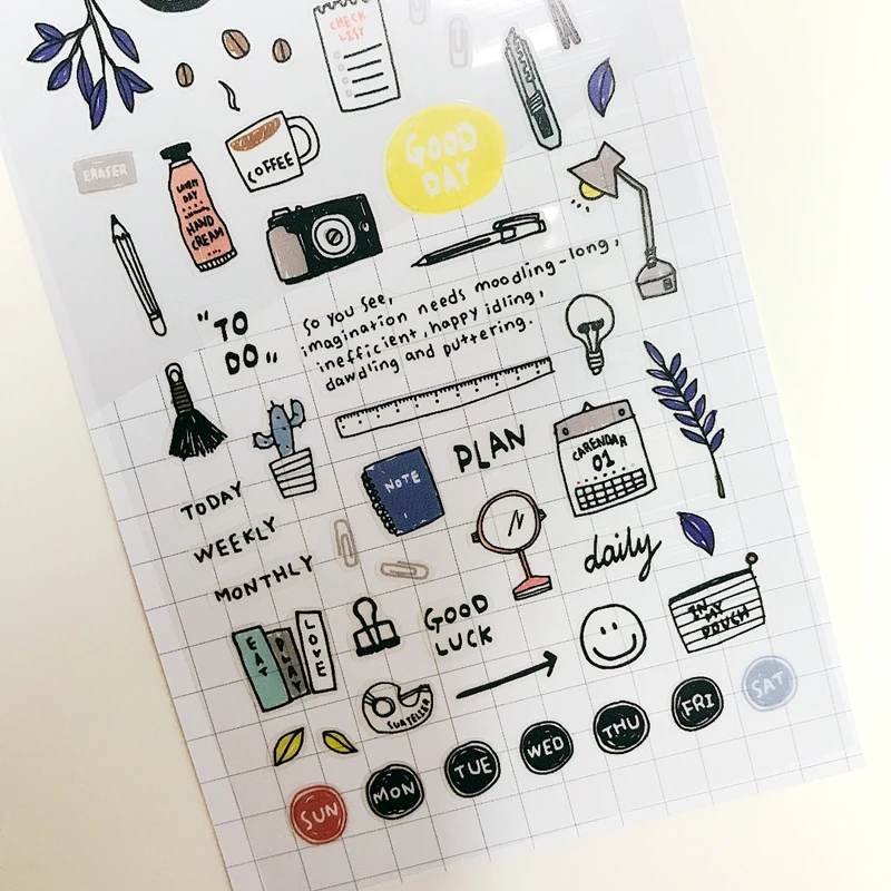 Suatelier Week Day Daily Sticker Plant Flower Clear PVC Scrapbooking Material Adhesive Die Cuttings Diary Journal Hobby Craft