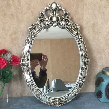 

Heart Shape Gold Silver Retro Lace Pattern Wall Hanging Mirror Decor For Home Bedroom Living Room Bathroom Dressing Decor Mirror