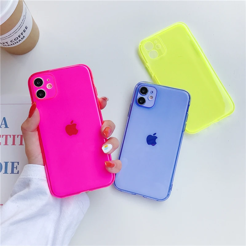 zondag Perceptie Republikeinse partij Neon Fluorescent Color Phone Cases For Iphone 11 12 13 Pro Max 6 6s 7 8  Plus X Xs Xr Xs Max 12 Mini 11 Pro Max Soft Cover Case - Mobile Phone Cases  & Covers - AliExpress