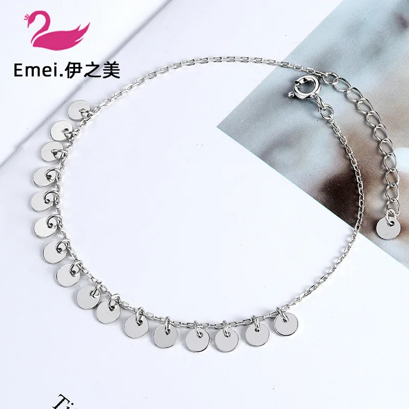 

Korean-style S925 Fine Silver Smart Wafer Anklet Women's Versitile Fashion Simple Tassels Ankle Ring Women's Tennis Red Foot Acc