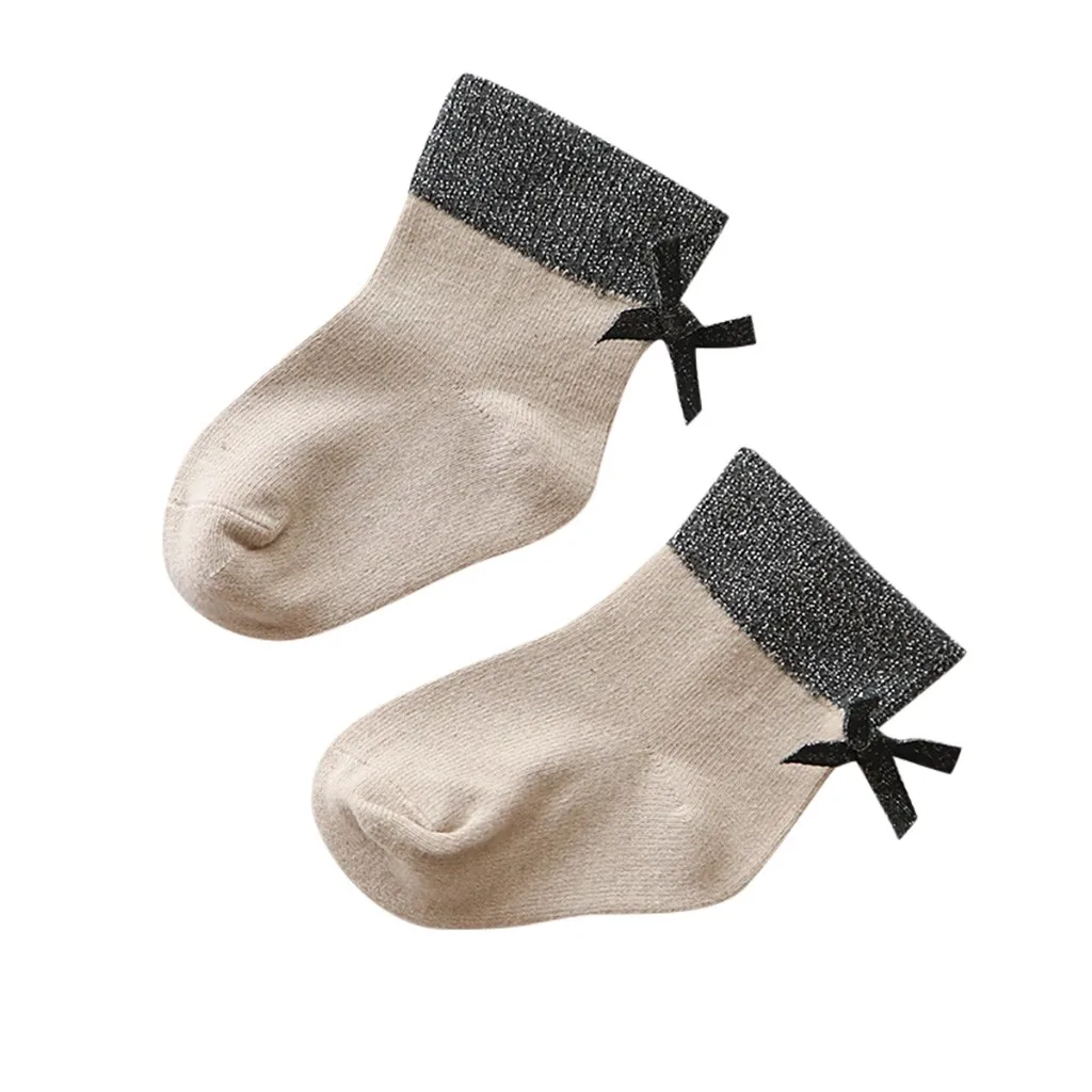 Носки для новорожденных; сезон осень-зима; нескользящие носки для маленьких девочек с золотистым бантом; модные удобные носки; Skarpetki Calcetines