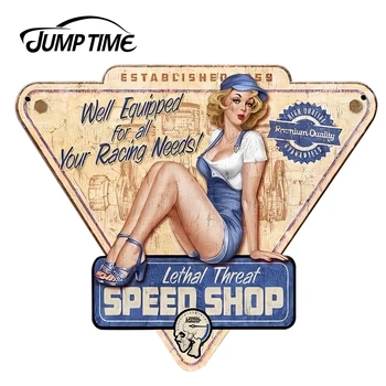 

JumpTime 13cm x 11cm Car Styling Sexy Graphic Lethal Threat Speed Shop Pinup Girl JDM Vinyl Trunk Decal Car Stickers