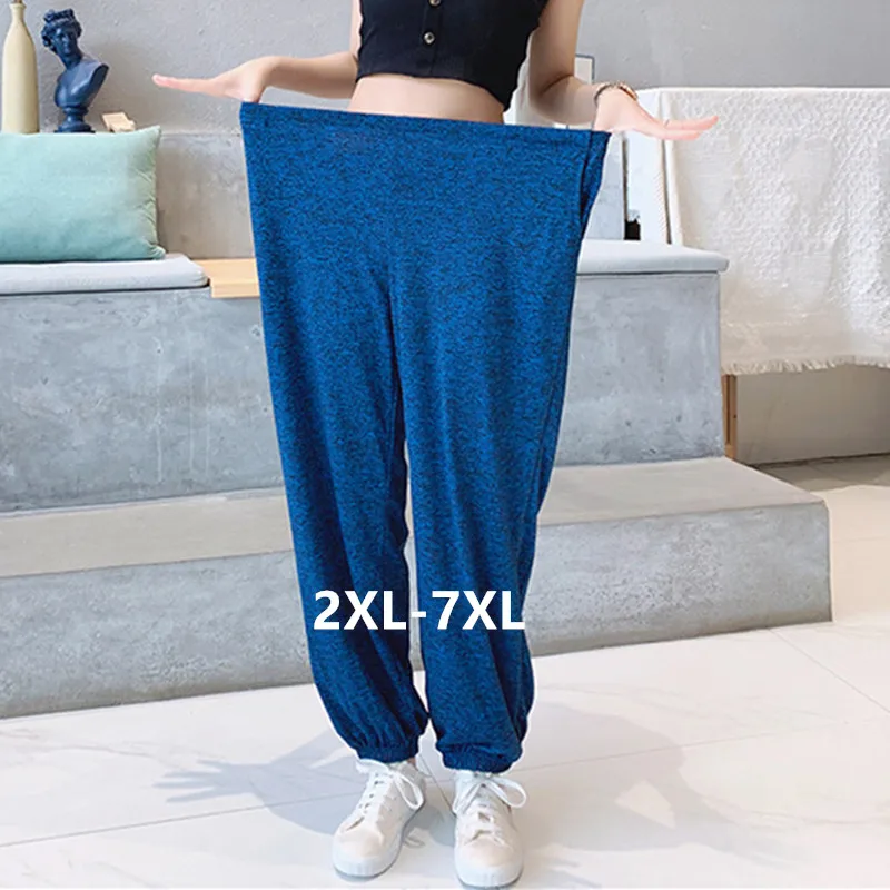 2XL-7XL New Knit Cotton Women's Home Clothes Plus Size Sleepwear Pajamas Pants Female Loose Wide Leg Trousers брюки женские