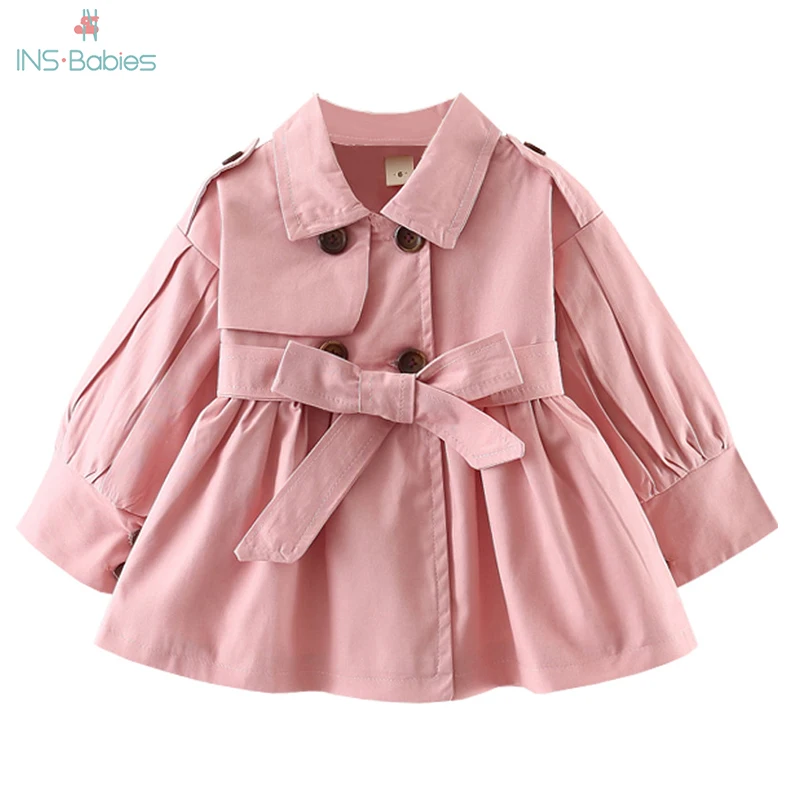 Children Spring windbreaker for Girls Trench Coat PINK Baby Girl Clothes Trench Coats long