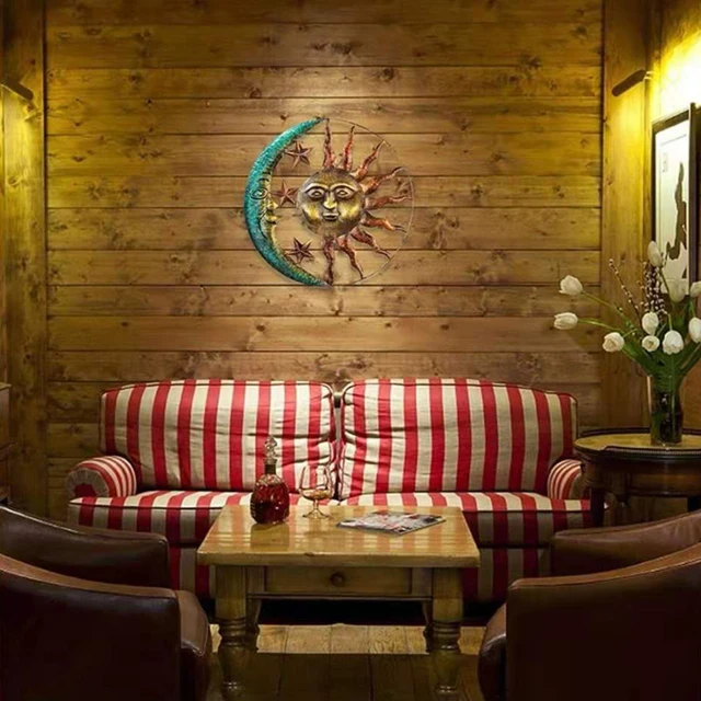 Kovácsoltvas Vasárnap Hold Fém Művészet Függő Medál Háttér Fal Nappali Dekoráció Szüreti Dísz Kültéri Otthoni Dekorációhoz - Image 5