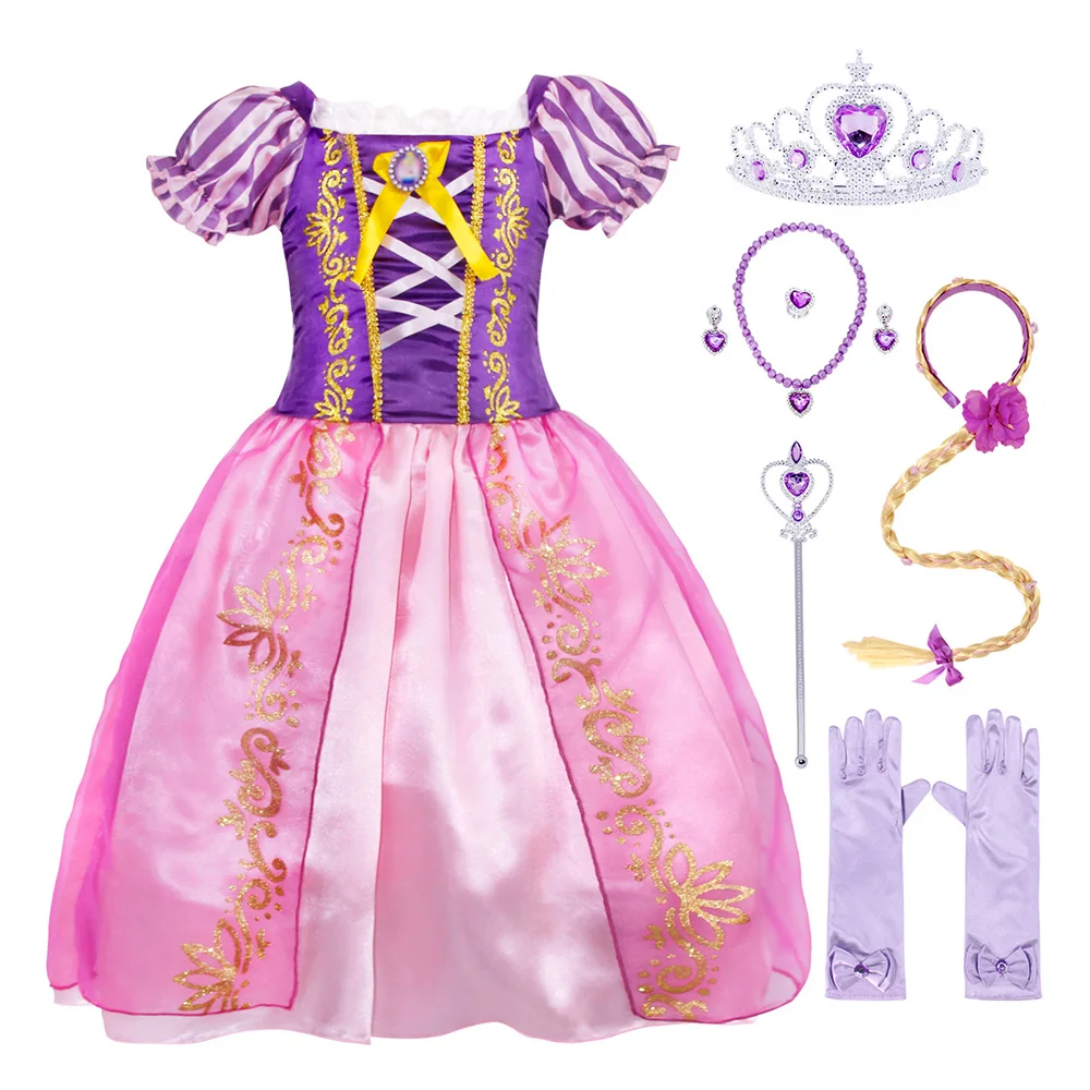 AmzBarley платья Рапунцель для девочек; нарядная детская праздничная одежда; маскарадный костюм принцессы на день рождения и Хэллоуин