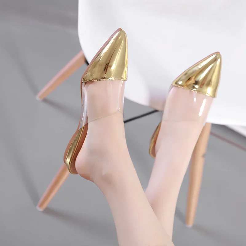 

2019 New Style Spring Summer Transparent Casual Outer Wear Small Sharp Point ban tuo xie WOMEN'S Flat Shoes Have 40 Yards Long-t