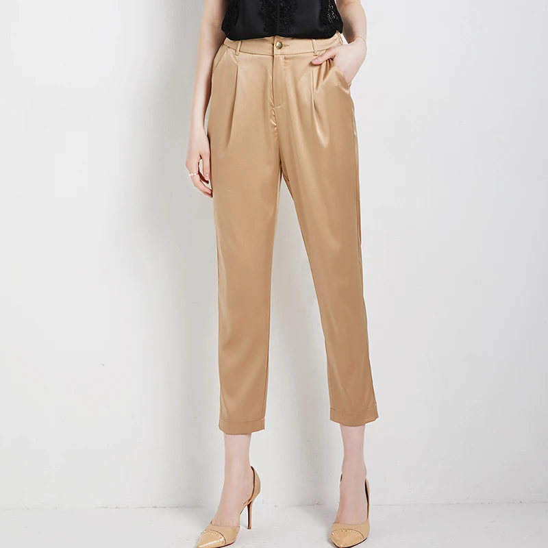 100% Silk Pants Women Loose Simple 