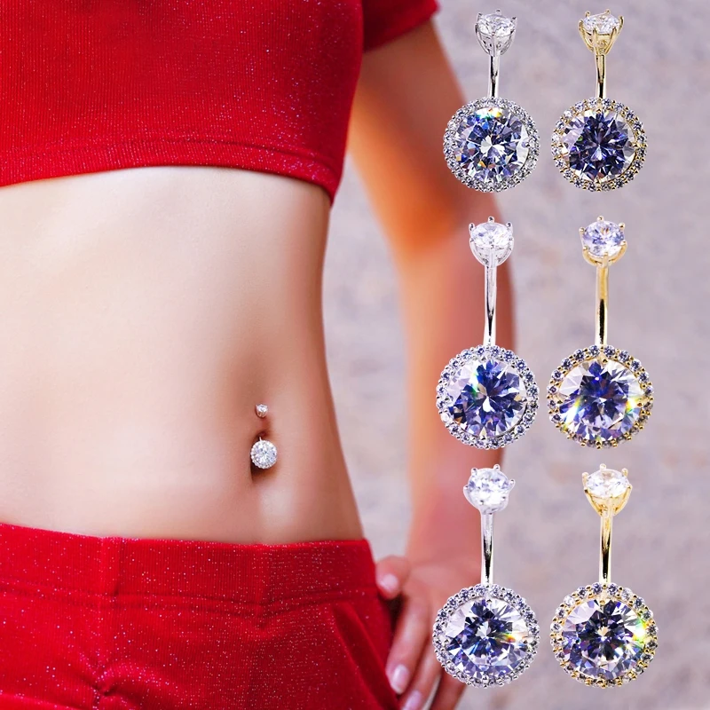 

925 sterling silver belly button ring cubic zircon Navel Piercings body Jewelry for women