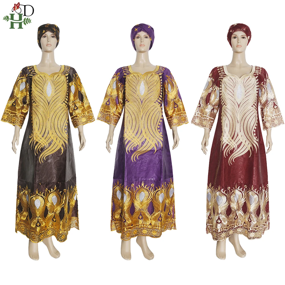 H&D African Maxi Dresses Rich Woman Bazin Dress XXXL Plus Size Dashiki Ankara Dress African Head Wraps Ladies Clothes Boubou