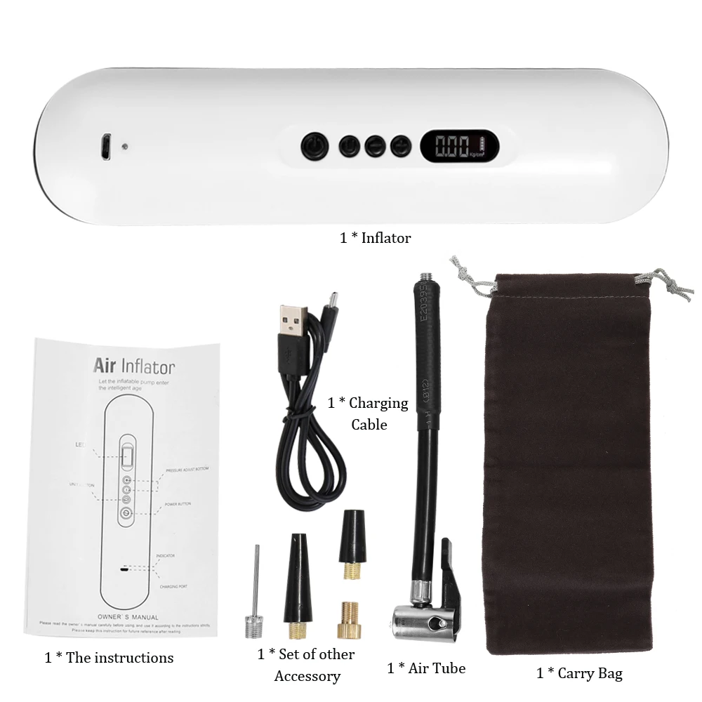 

Rechargeable Cordless Car Tire Pump Bike Electric Inflator Bicycles Cycle Air Pressure Pump Intelligent Football Ball Inflator