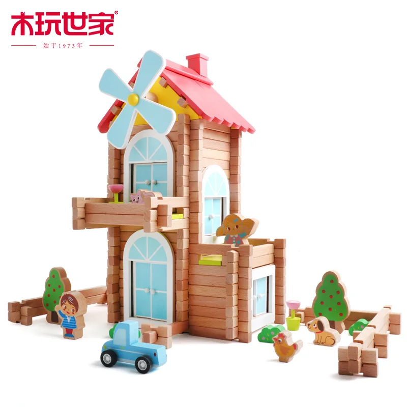 

Muwanshijia DIY Hut Gift Children Handmade Building Blocks Toy Educational Wooden Assembled House Small Villa