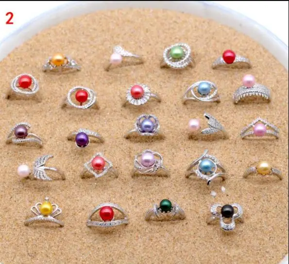 

Cheap and beautiful Sliver Plated Ring with colorful 6-8mm pearl DIY jewelry adjustable ring random mixed 10/30/50pcs N128