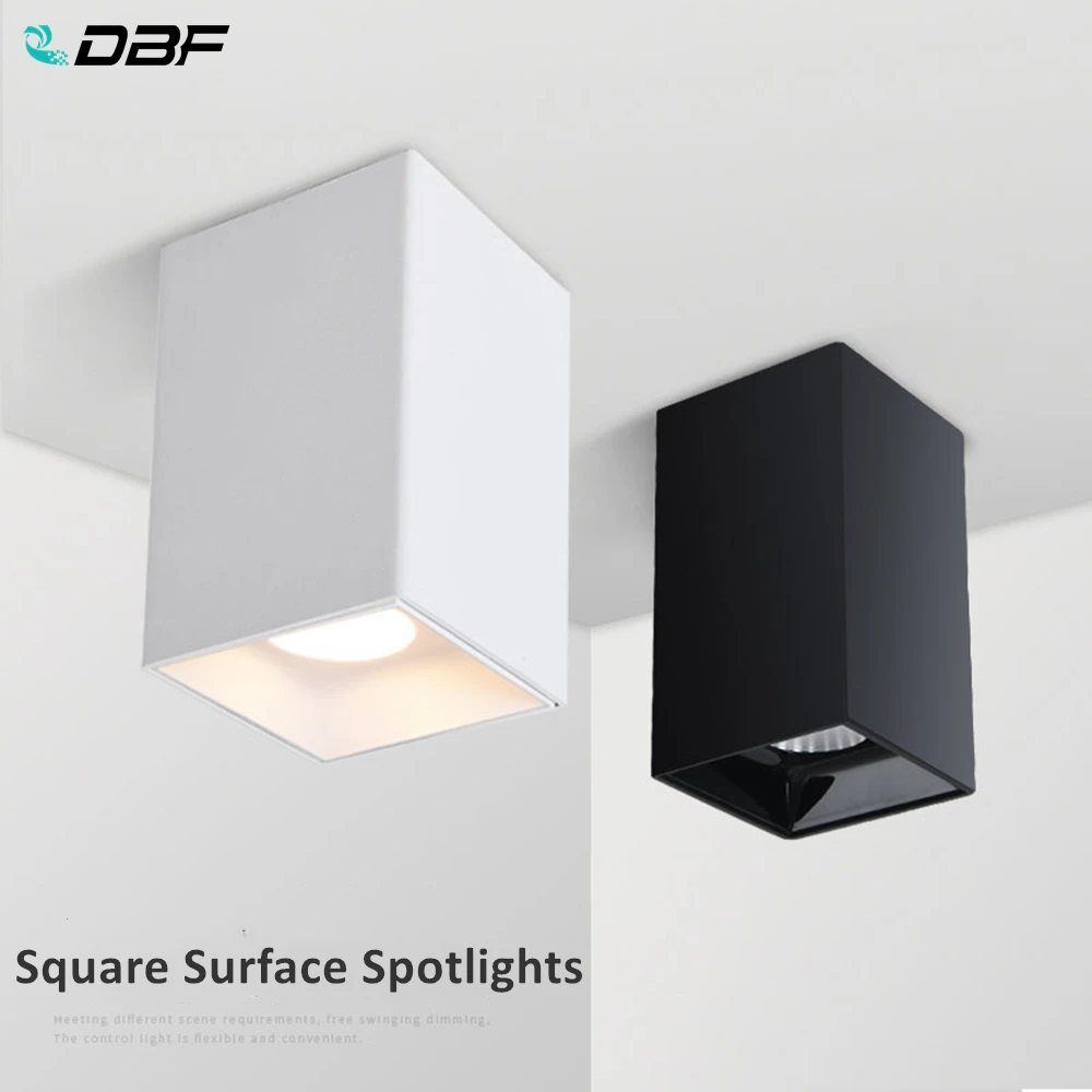 

[DBF]Square White/Black Surface Mounted Downlight 15W 20W AC85-265V Shining Reflector Spot Light for Living Room Bedroom Hallway