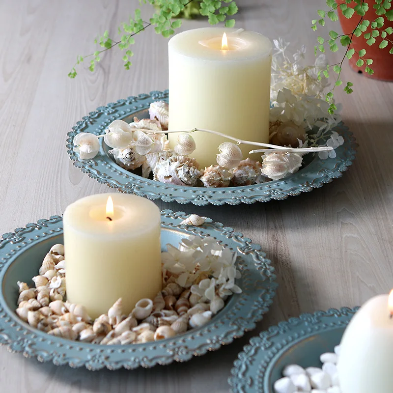 

European Style Iron Art White Lace Circle Cake Snack Tray Creative Candy Fruit Plate Decoration Candle Tray