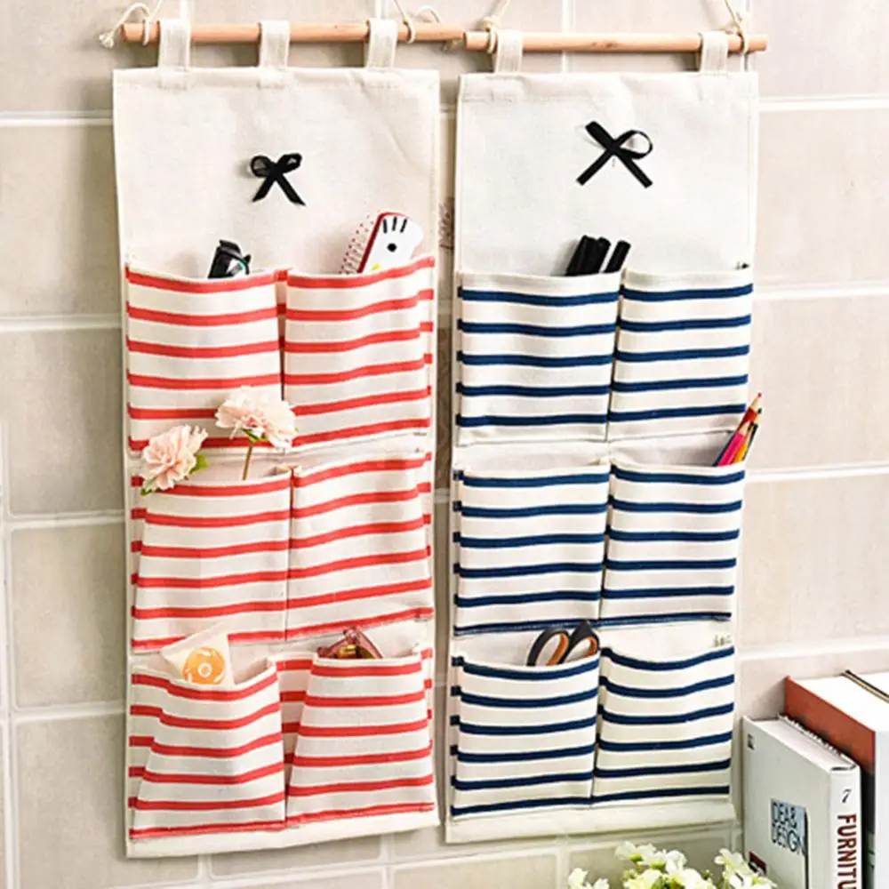 50%HOT6/8 Pockets Cotton Linen Fabric Wall Door Hanging Bag Organizer Storage Pouch 5