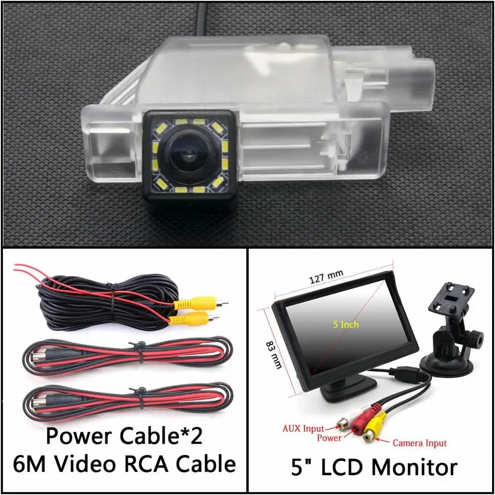 12 LED light Car Backup Rear View Camera For Peugeot 508 sedan 508 SW 508 RXH 2011~ 301 2008 3008 308 Parking LCD Monitor - Название цвета: Cam Add 5 inch LCD